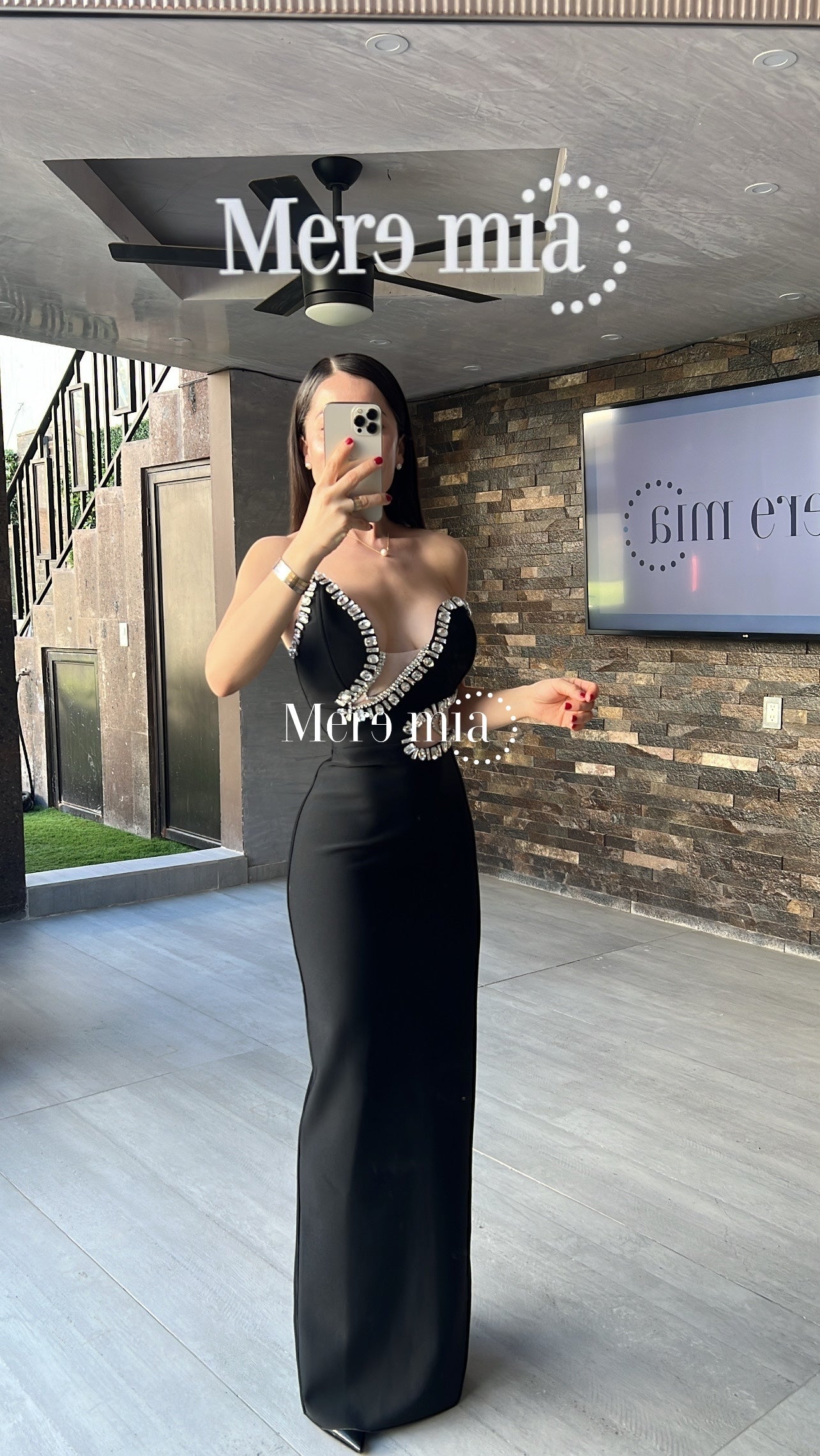 Vestido negro malla plata